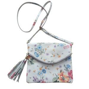 Venice Leather Floral White Genuine Leather Crossbody Bag Mady in Italy